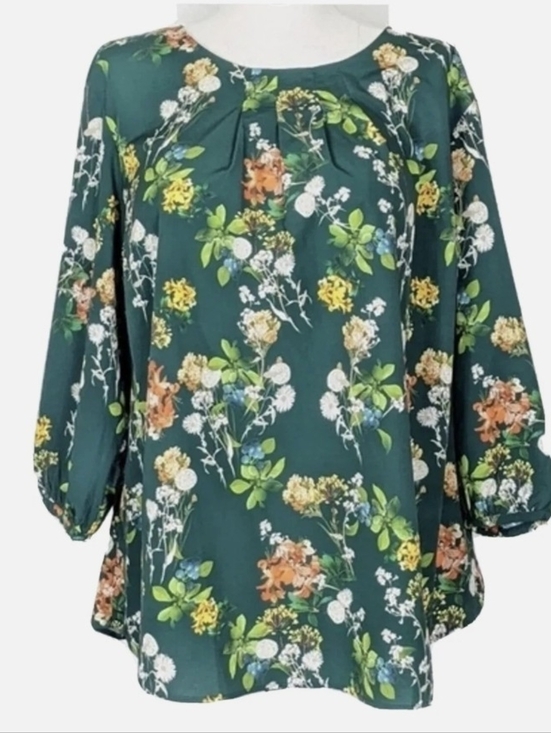 Talbots Tops - Talbots Forest Green Floral Blouse Sz LG